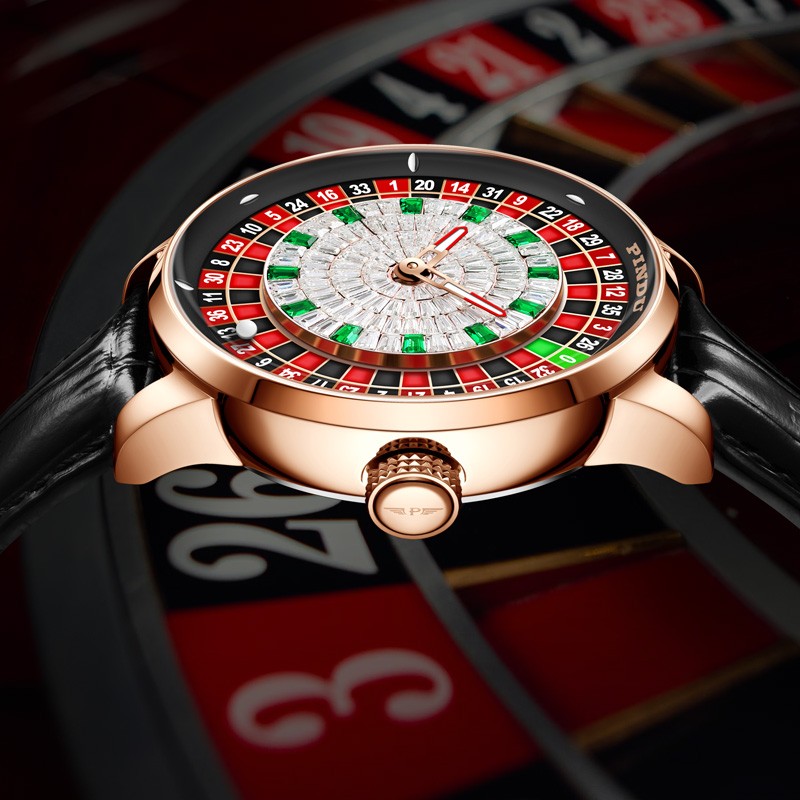 PINDU Men’s Mechanical Watch Rose Gold Case Black Leather Strap 3ATM waterproof