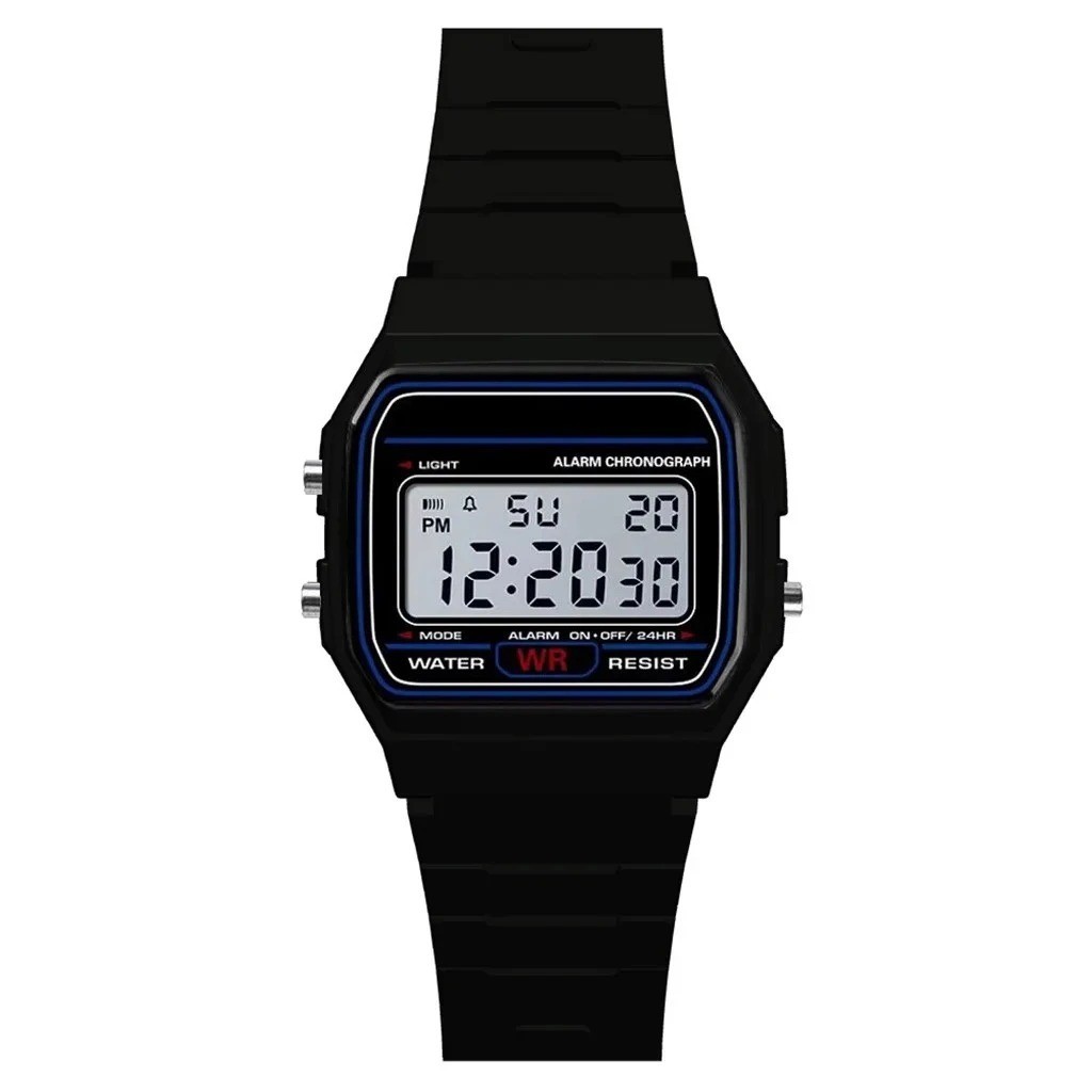Digital Sports Watch LED Backlight Alarm Rubber Band 30m Water Resistant