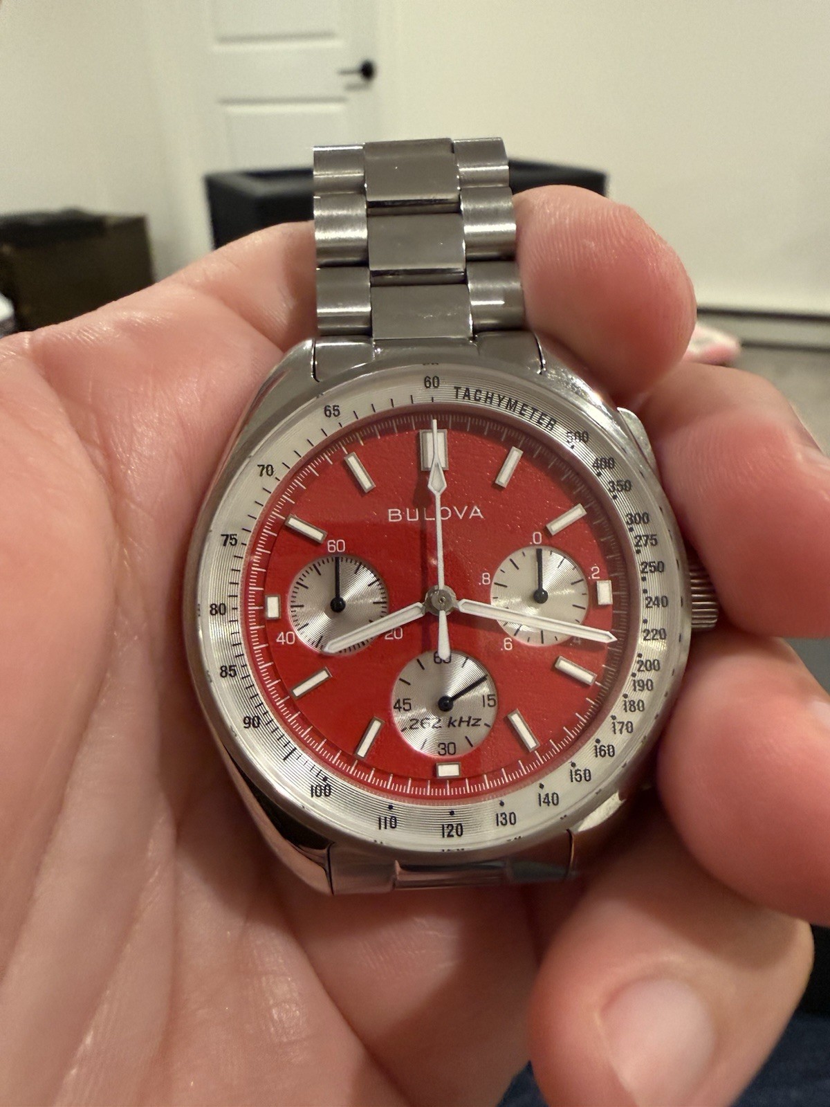 Bulova Lunar Pilot Red Dial Quartz Chronograph 43mm Tachymeter NASA Box