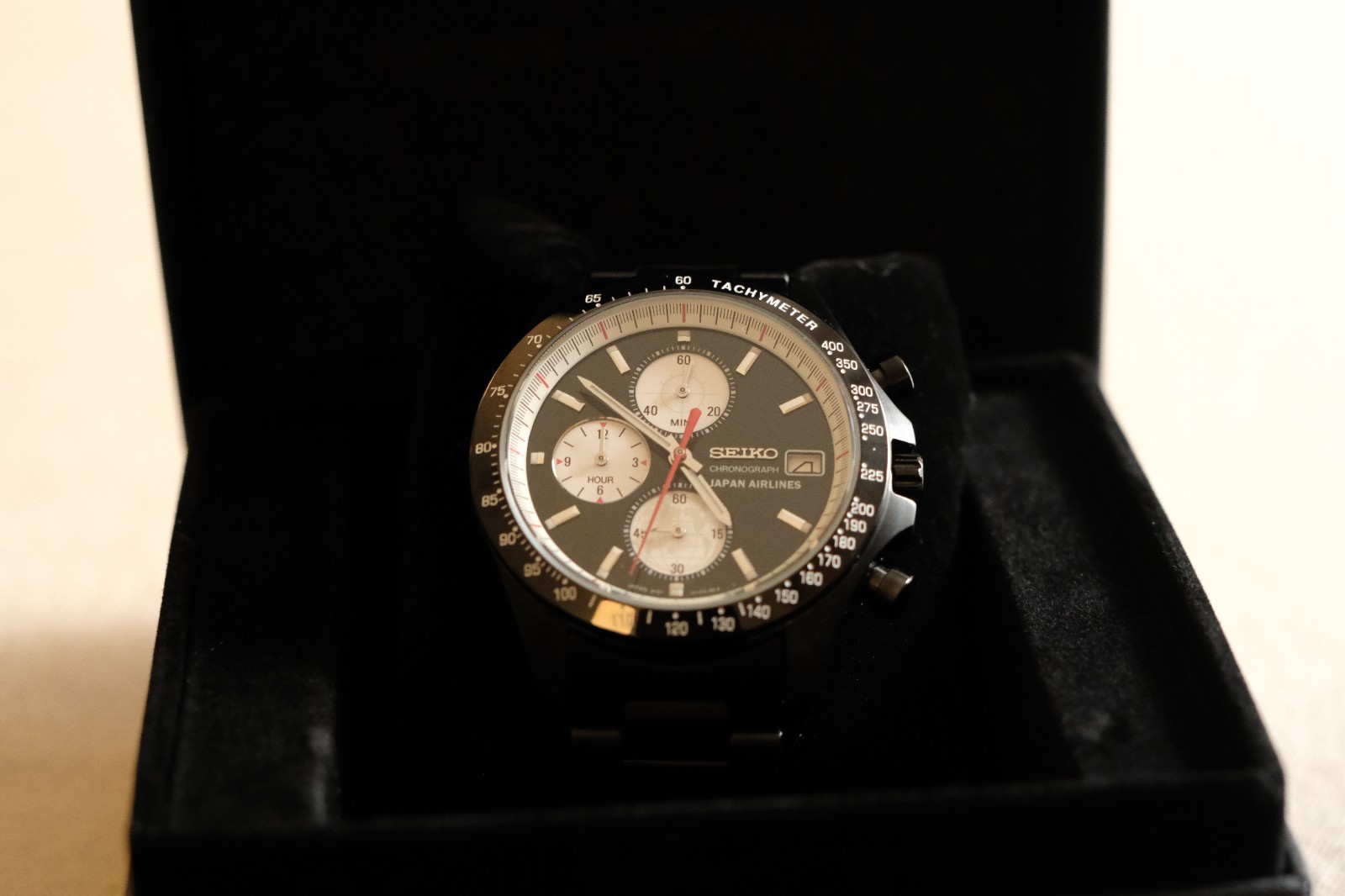 [Rare] Black JAL x Seiko Chronograph JDM Stainless steel PVD Made In Japan
