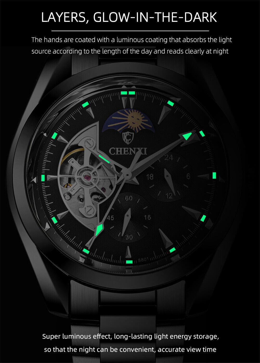 CHENXI Mechanical Automatic Watch Full Steel Watch for Business Male Wristwatch