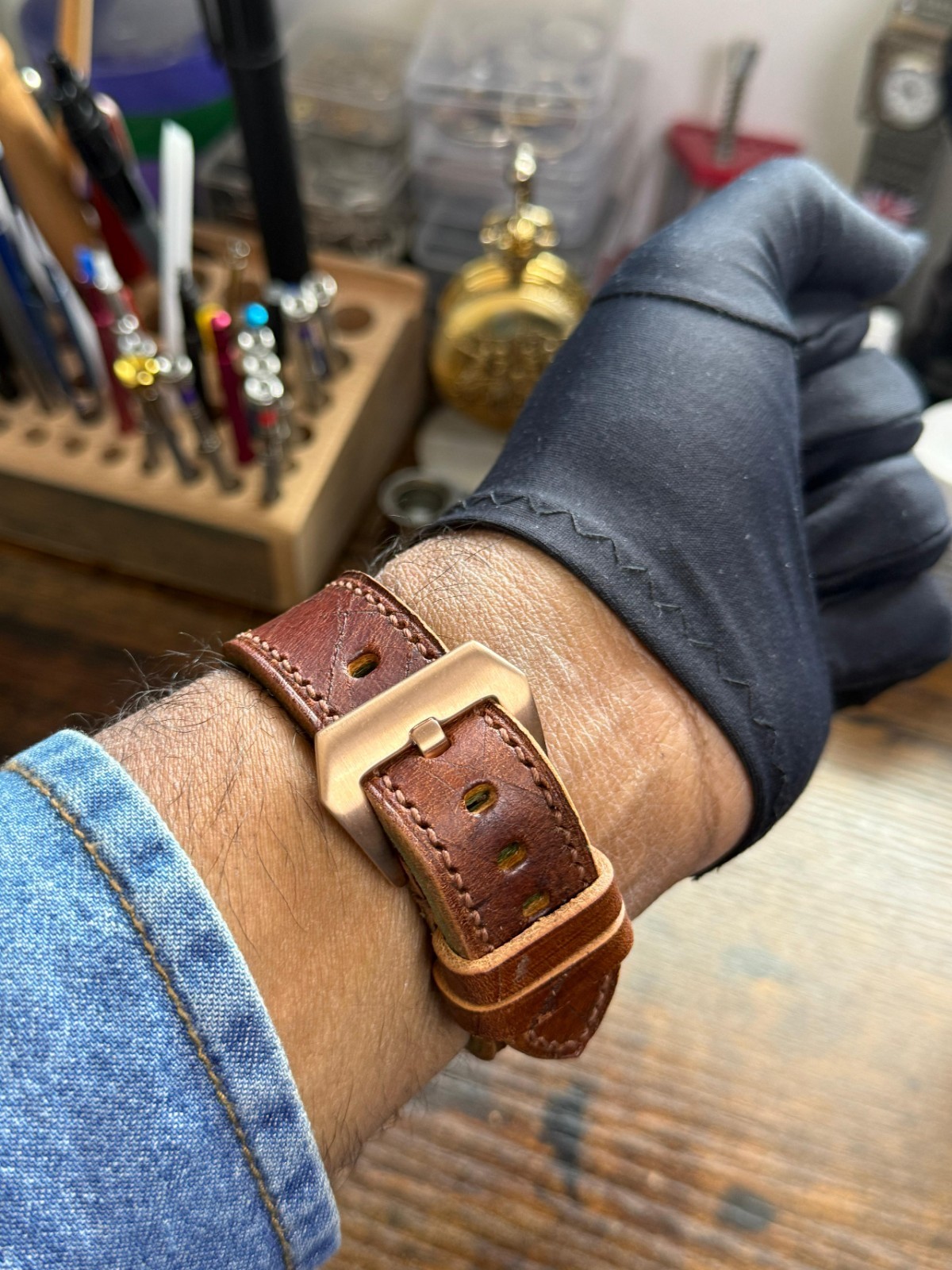 Bespoke bronze built Watch Nh35 Automatic Movement Handmade strap