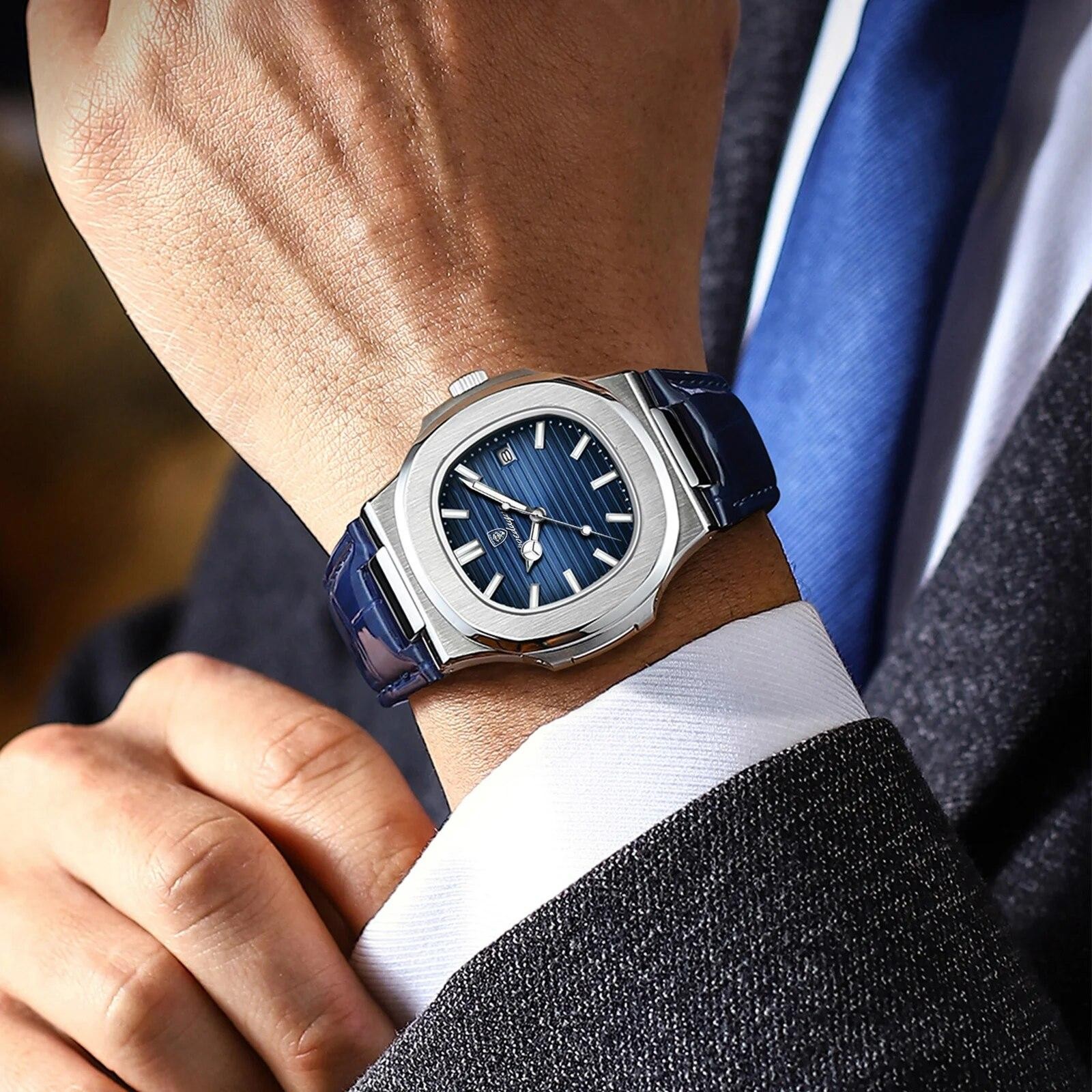 Poedagar Luxury Square Men Watch Date Waterproof Luminous Wristwatch