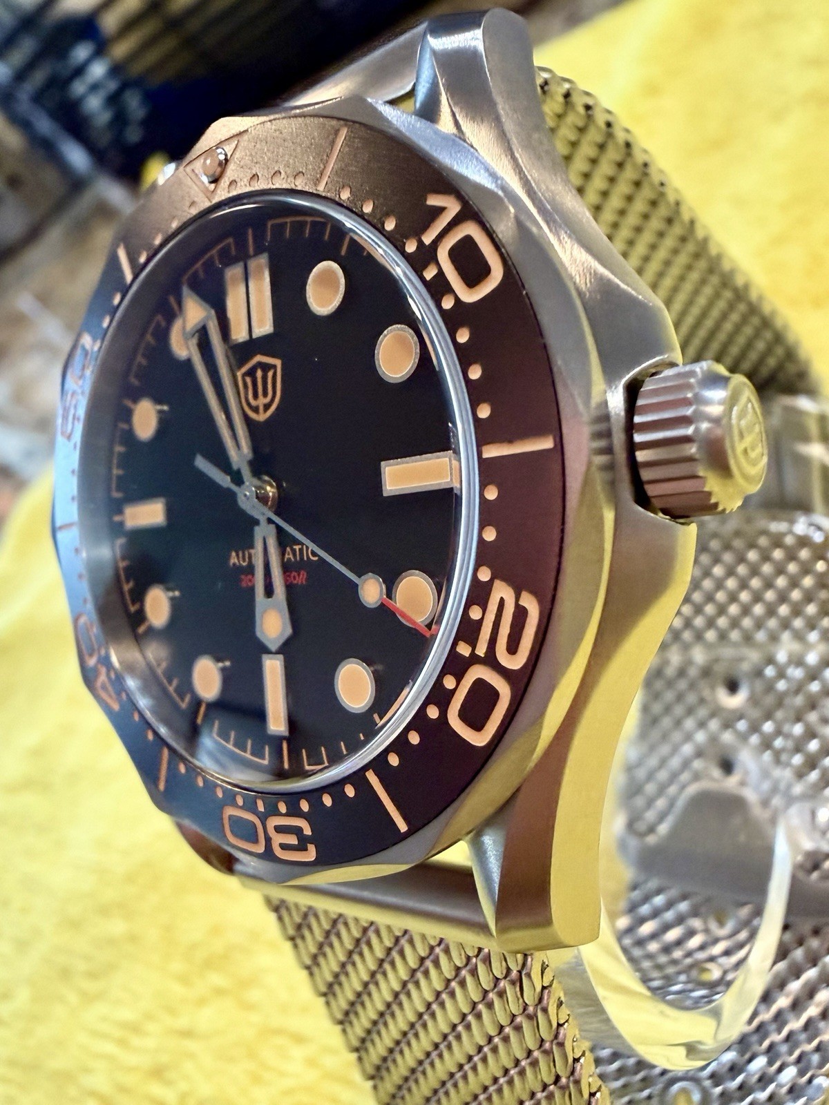 WD007ST Automatic Diver Watch-Brown/Bronze Dial Mesh Bracelet NH35 Movement-NEW