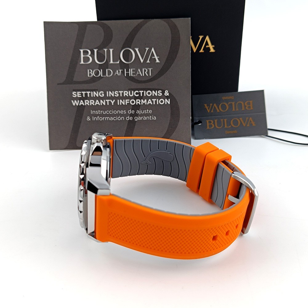 Bulova Marine Star 98A226 Silver Dial Orange Rubber Strap Automatic Men’s Watch