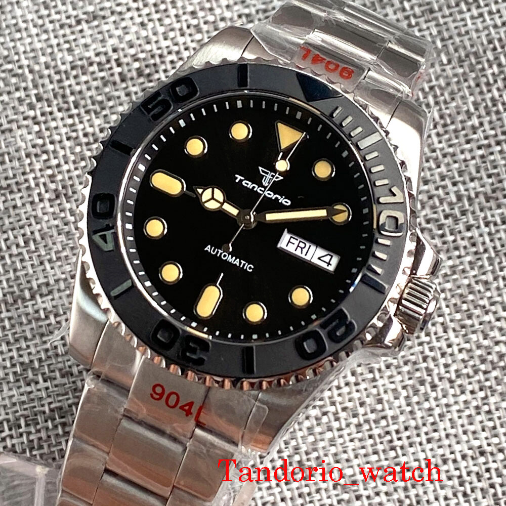 Tandorio NH36A 40mm Black Sterile Dial Sapphire Crystal Screw Crown Oyster Strap