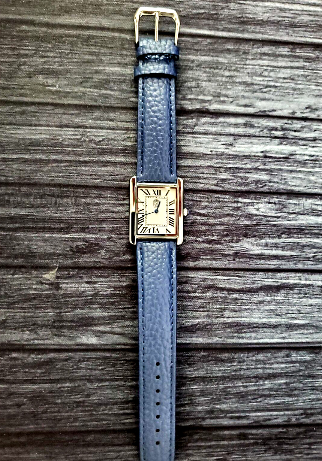 Pierre Lucerne 1888 Tank Swiss Inspired Design Mens Watch Blue Band With Box