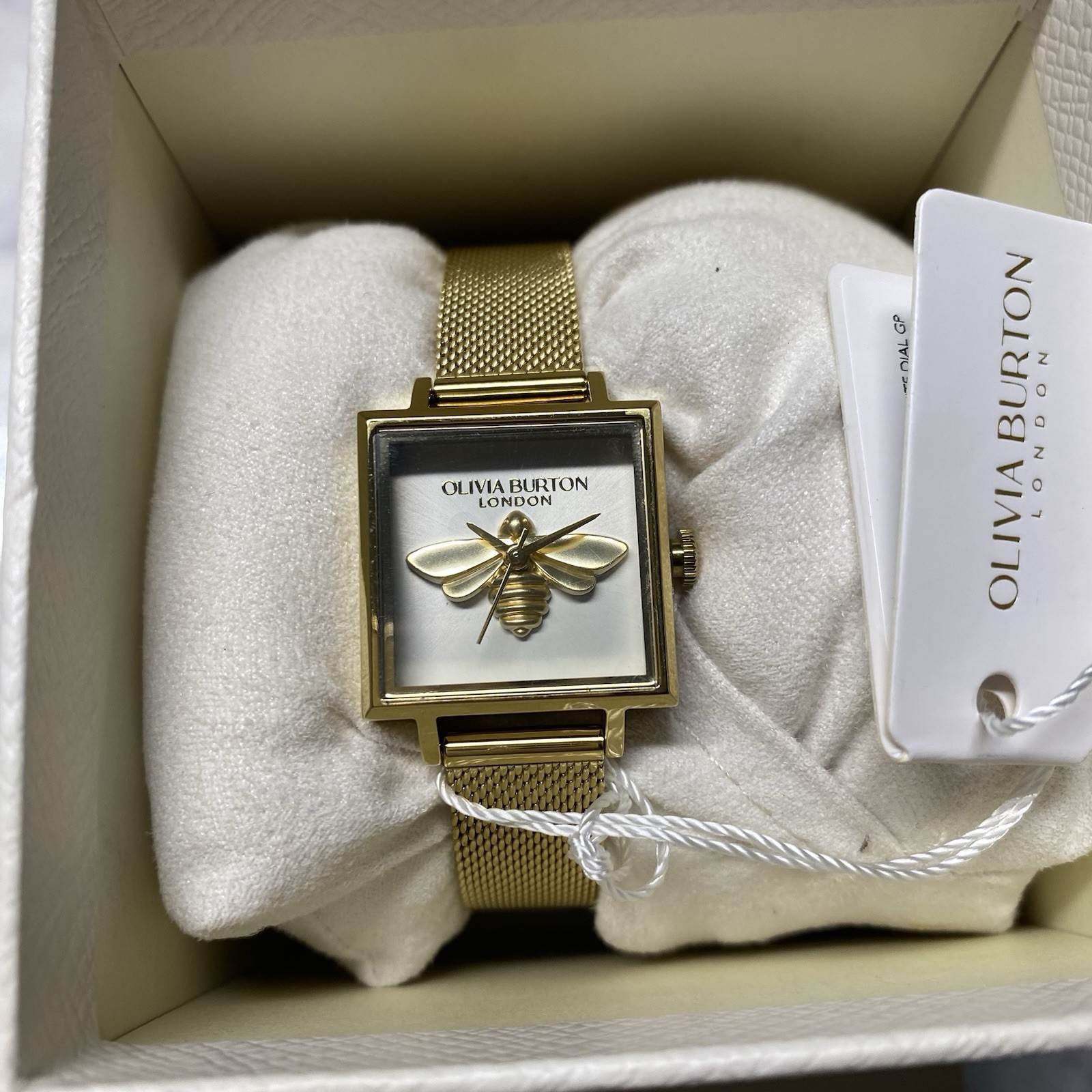 Olivia Burton 23mm Lucky Bee White & Gold Mesh Watch