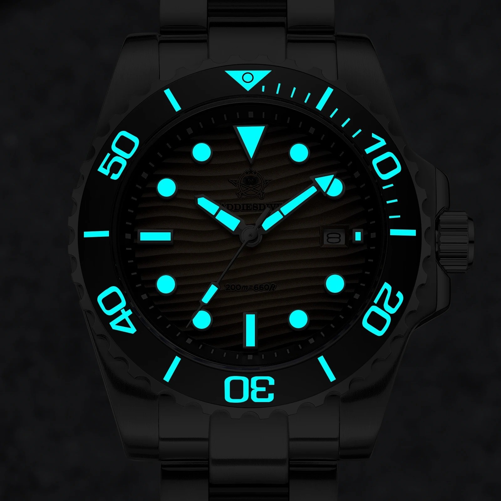 ADDIESDIVE Quartz Men’s Watch 41MM Diver 200M Waterproof Luminous Stainless NEW