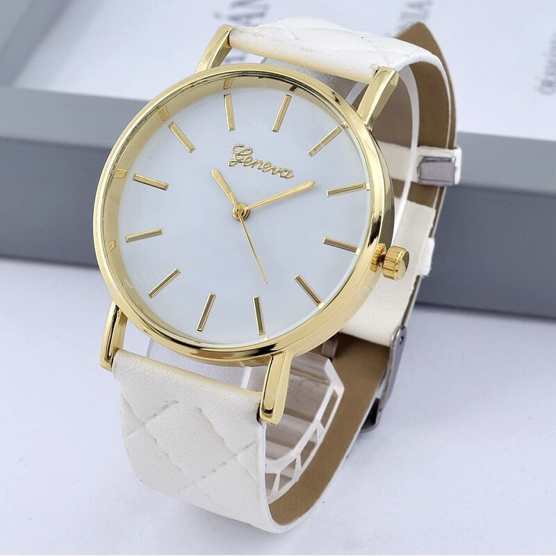 Women’s Geneva Quilted Leather Wrist Watch Lady Band Analog Quartz