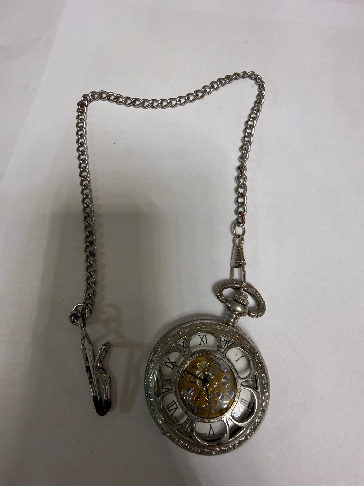 Vintage Skeleton Pocket Watch Roman Numerals Mechanical Style Singapore Movement
