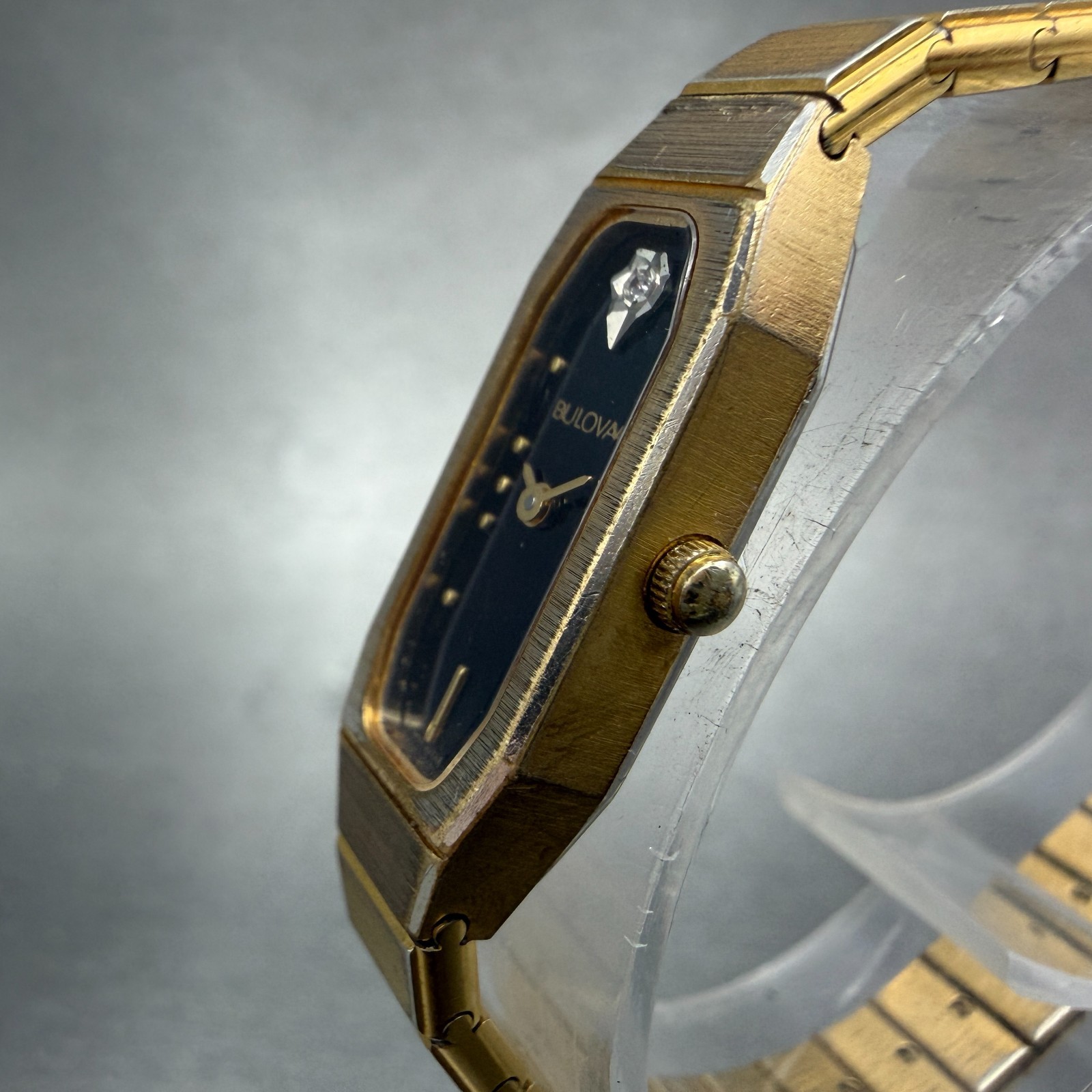 Bulova Watch Women 12mm Black Dial Gold Tone Octagon 92T22 New Battery