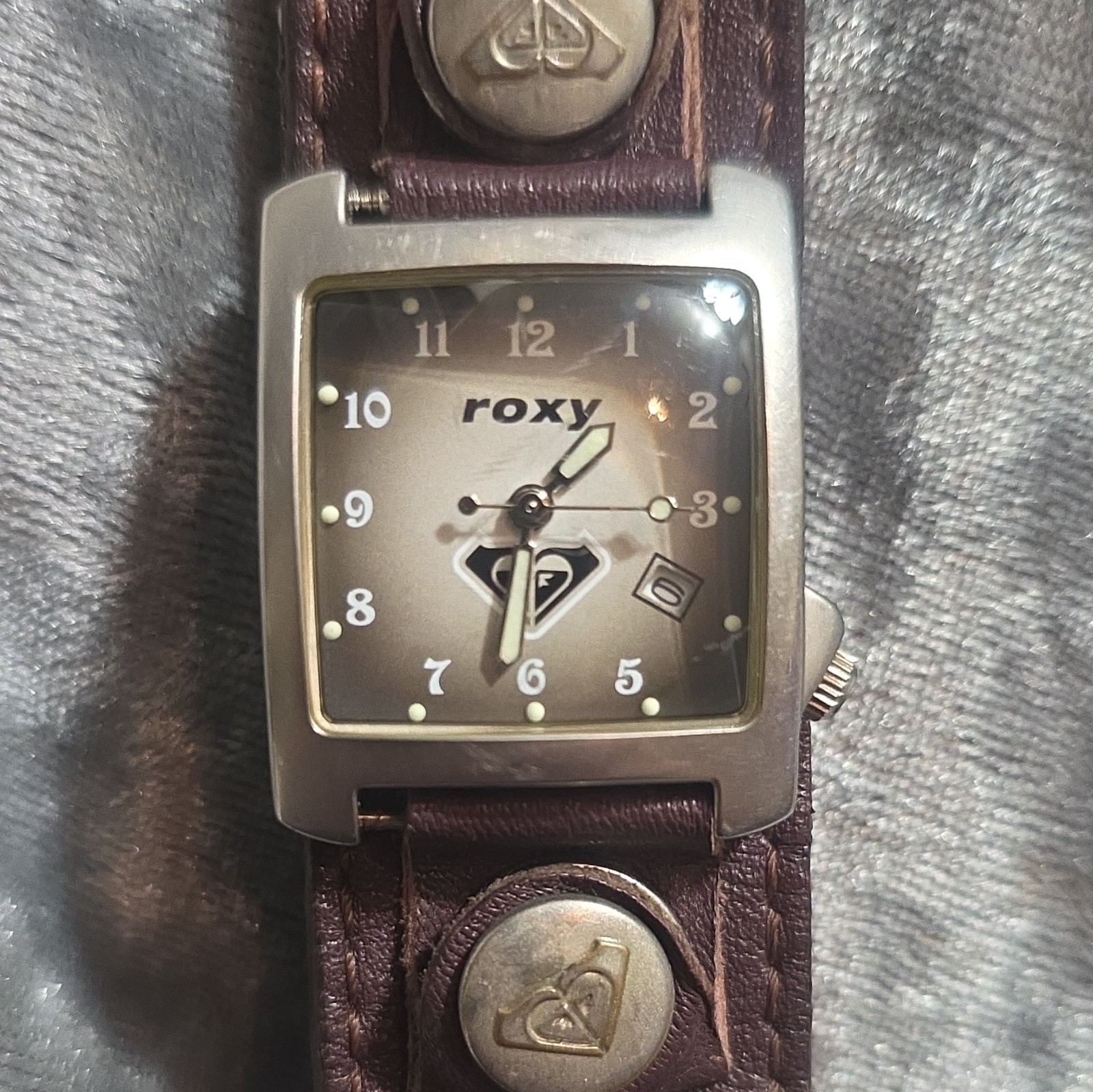 Roxy Women’s Square Analog Quartz Watch Brown Leather Strap Date Display