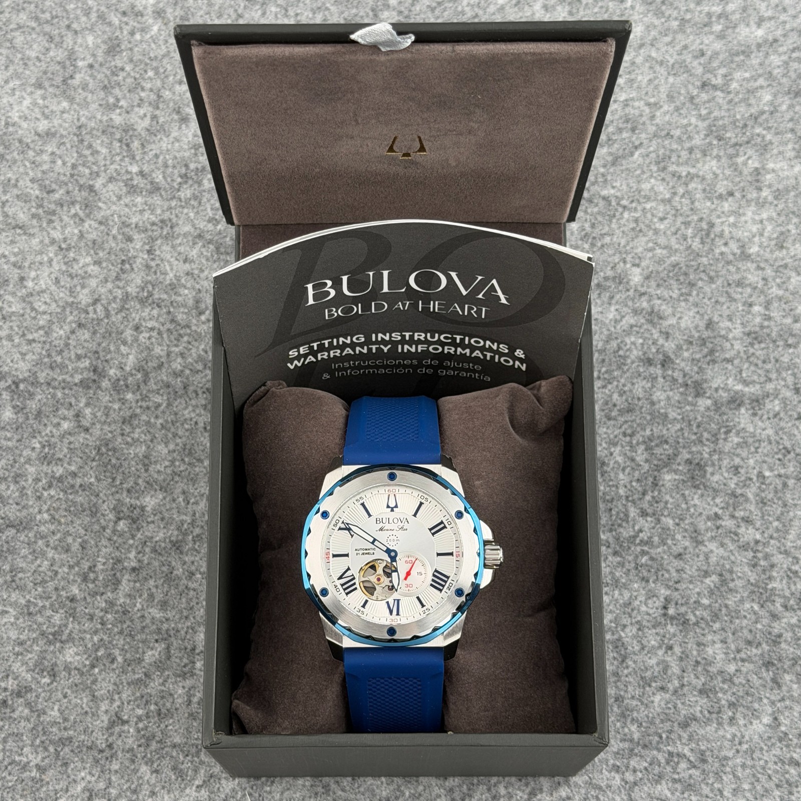 Bulova Men’s Marine Star 44.5 mm Silver Dial Sports Diver Automatic Watch 98A225