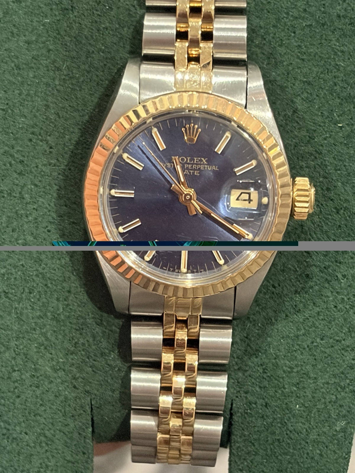 Vintage Rolex Lady Datejust 26mm Blue Dial 2-Tone Box Automatic 1970s