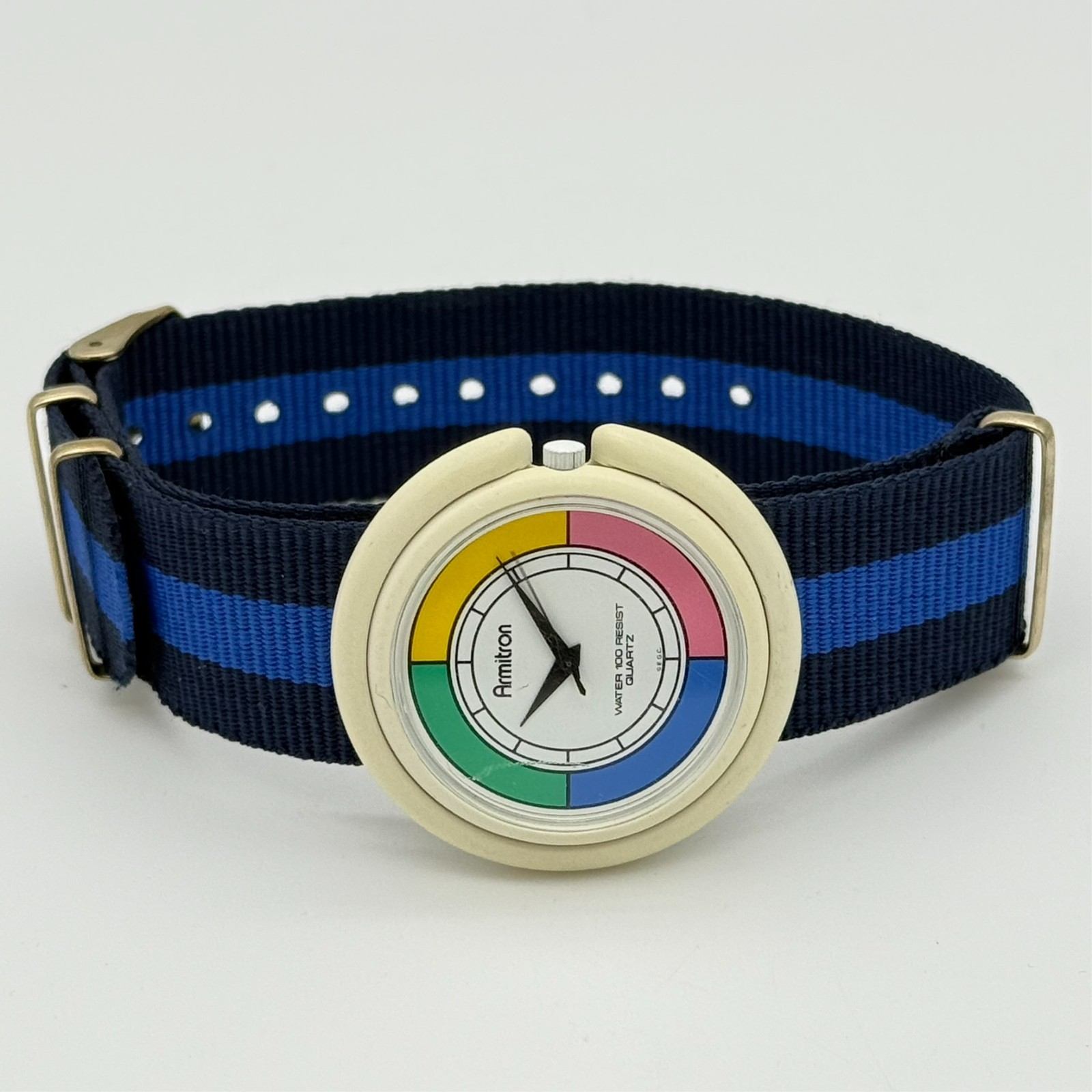 Vintage 1980s Unisex ARMITRON White Plastic, Multicolor Dial Watch, 40mm 25/4768