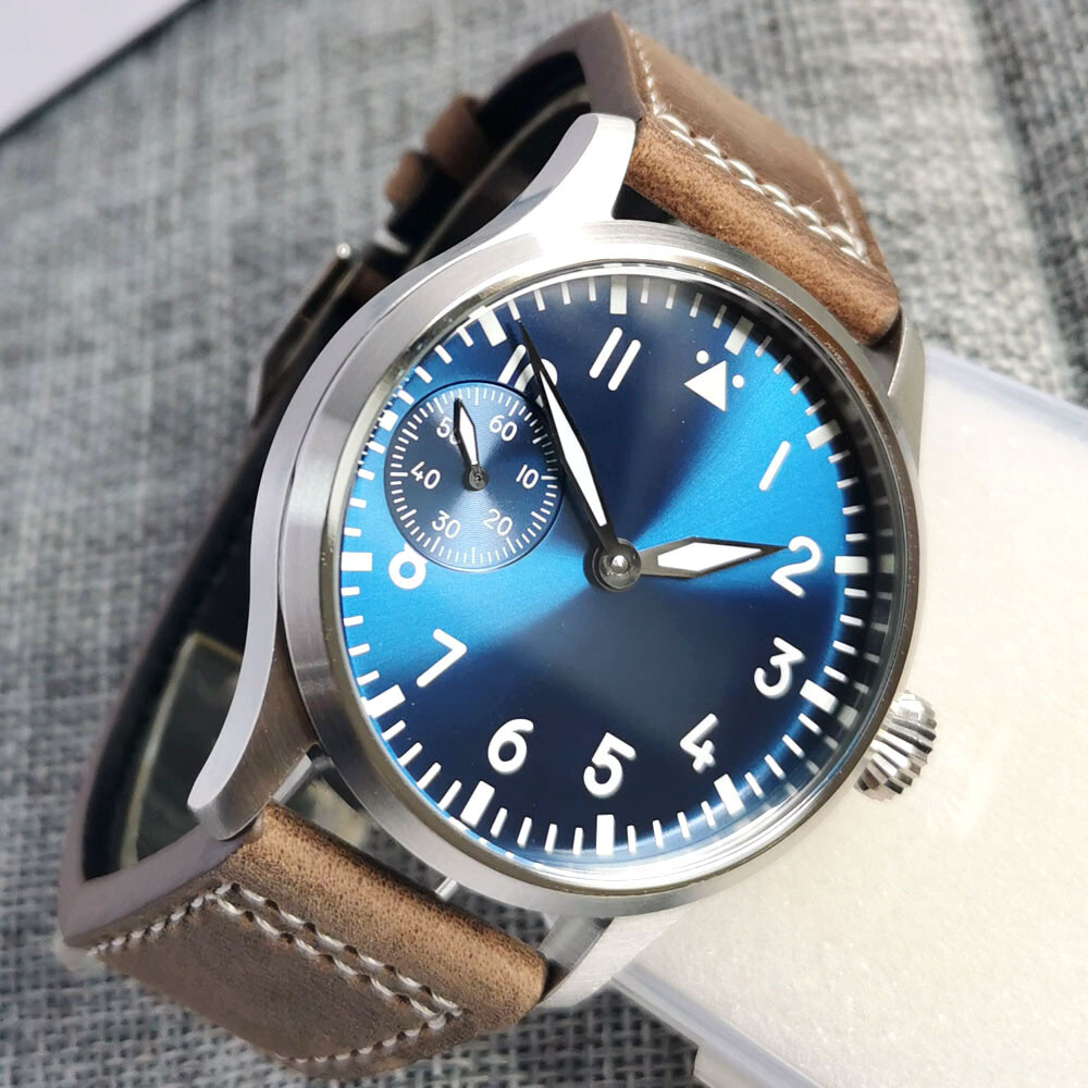 Bronzed PVD Mechanical Hand WInding Men Watch Sunburst Blue Green Dial Luminous