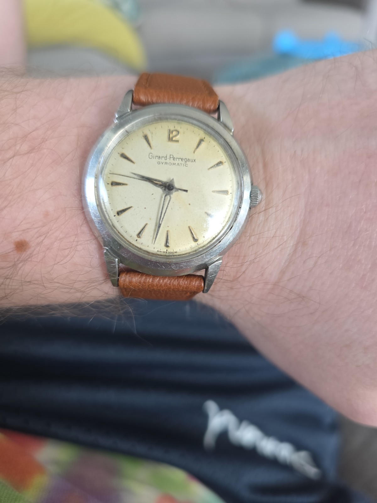Girard-Perregaux Gyromatic Automatic 34mm 1950 Cream Dial Brown Leather Serviced