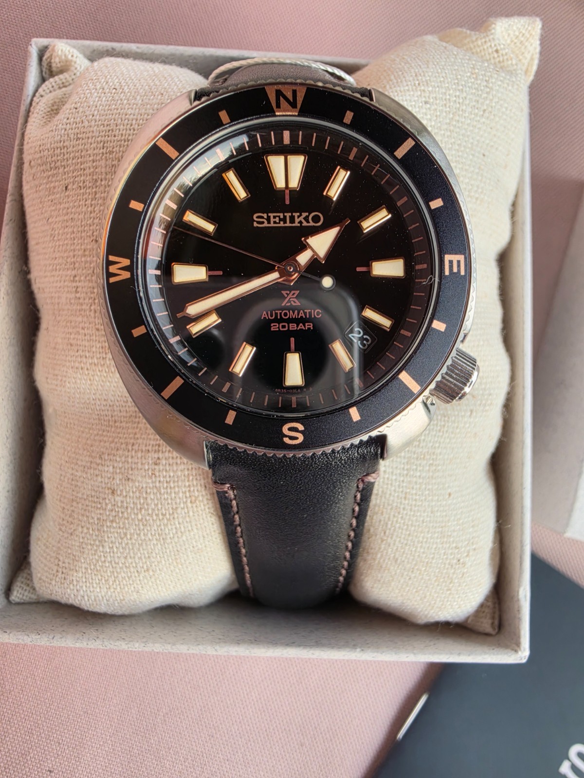 SEIKO ProspeX SRPG17K1 Black Automatic Watch Leather Diver’s 200m Tortoise Land