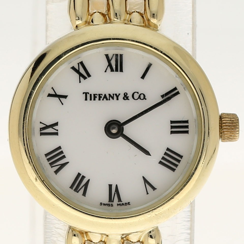 Tiffany & Co. 14K Yellow Gold Swiss Quartz Watch White Roman Dial 21MM