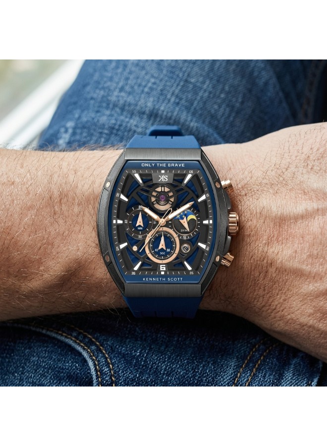 Kenneth Scott Men’s Chronograph Watch | Blue Dial, 44mm, 30 m (3 ATM)