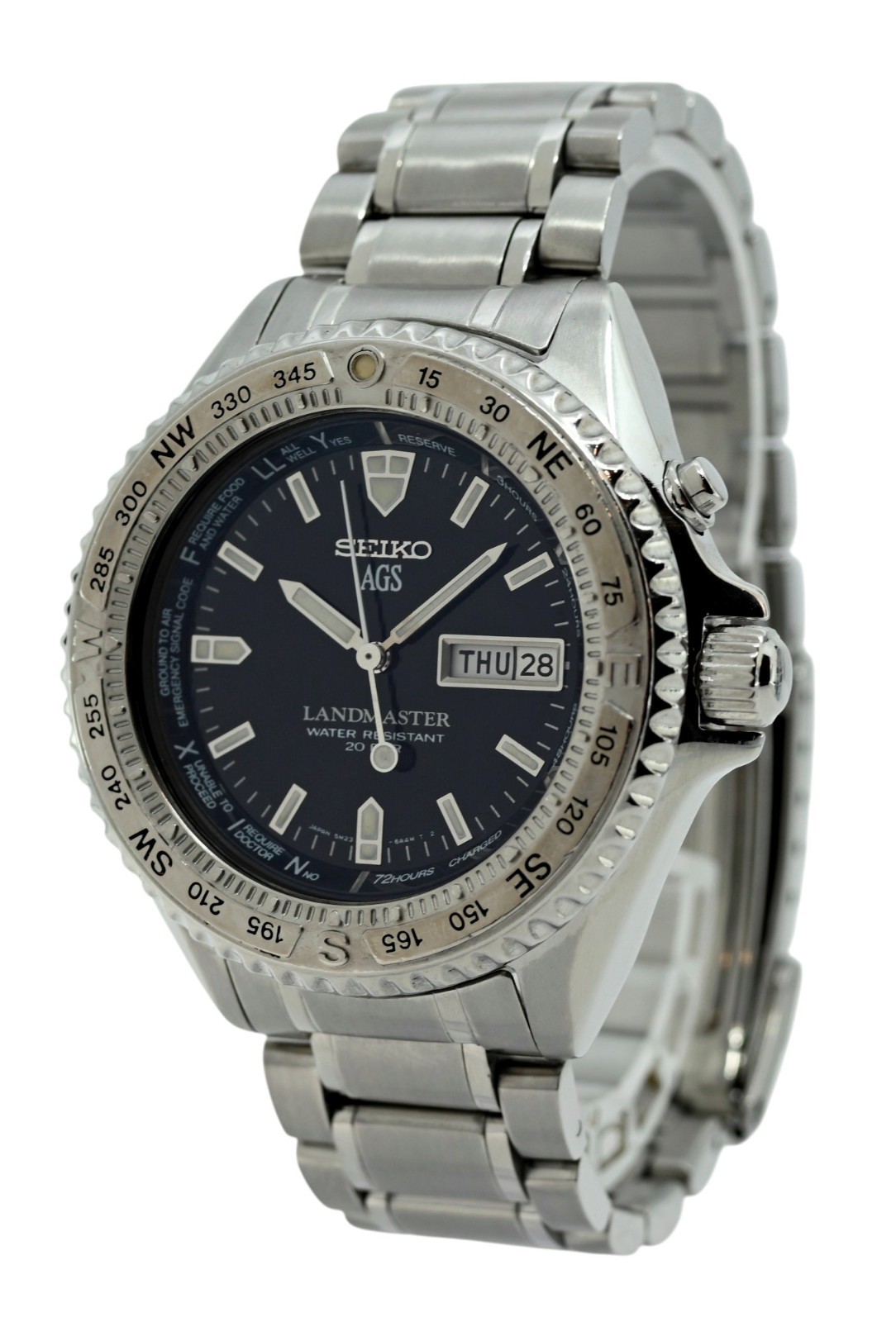 Seiko 41mm Men’s Kinetic Landmaster SBBW005 One Piece Case Black Watch 5M23-6A20