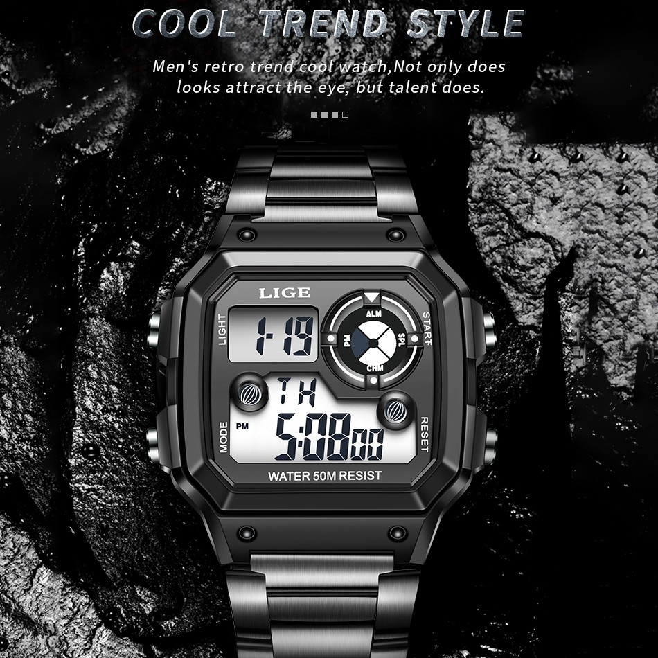 LIGE Men Watch Quartz LED Digital Luminous Date Waterproof Sport Boy Wristwatch