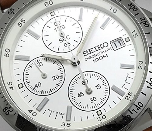SEIKO Chronograph Watch Genuine Leather Belt White Light Brown Camel SND363P1-LB