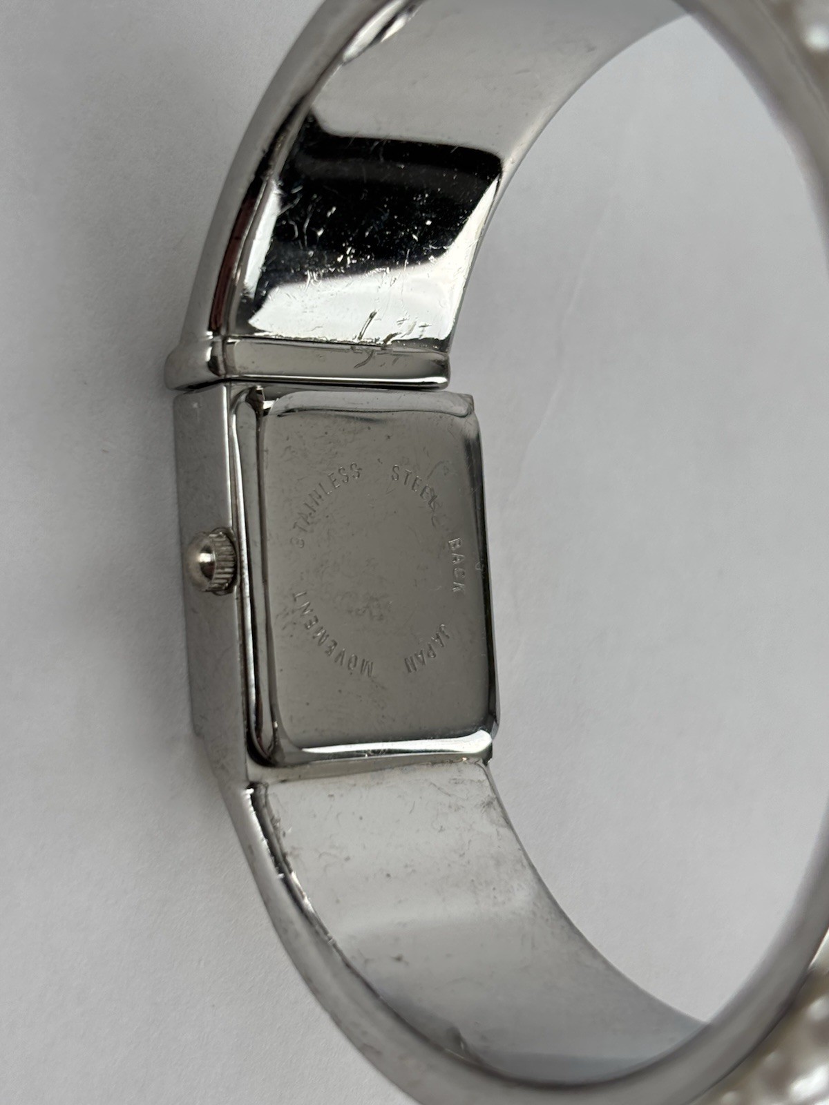 Appear 18mm Silver Tone Quartz Watch w/Pearl Studded Bracelet & New Battery