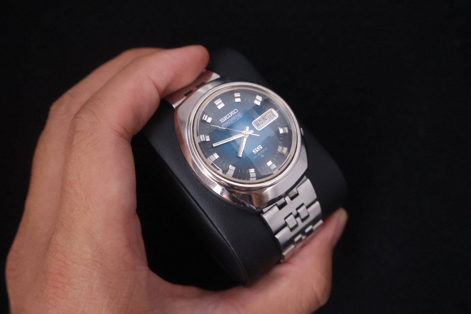[Serviced] Rare Vintage 1973 Seiko 5 Actus SS Blue Dial 23 Jewels 6106-7590
