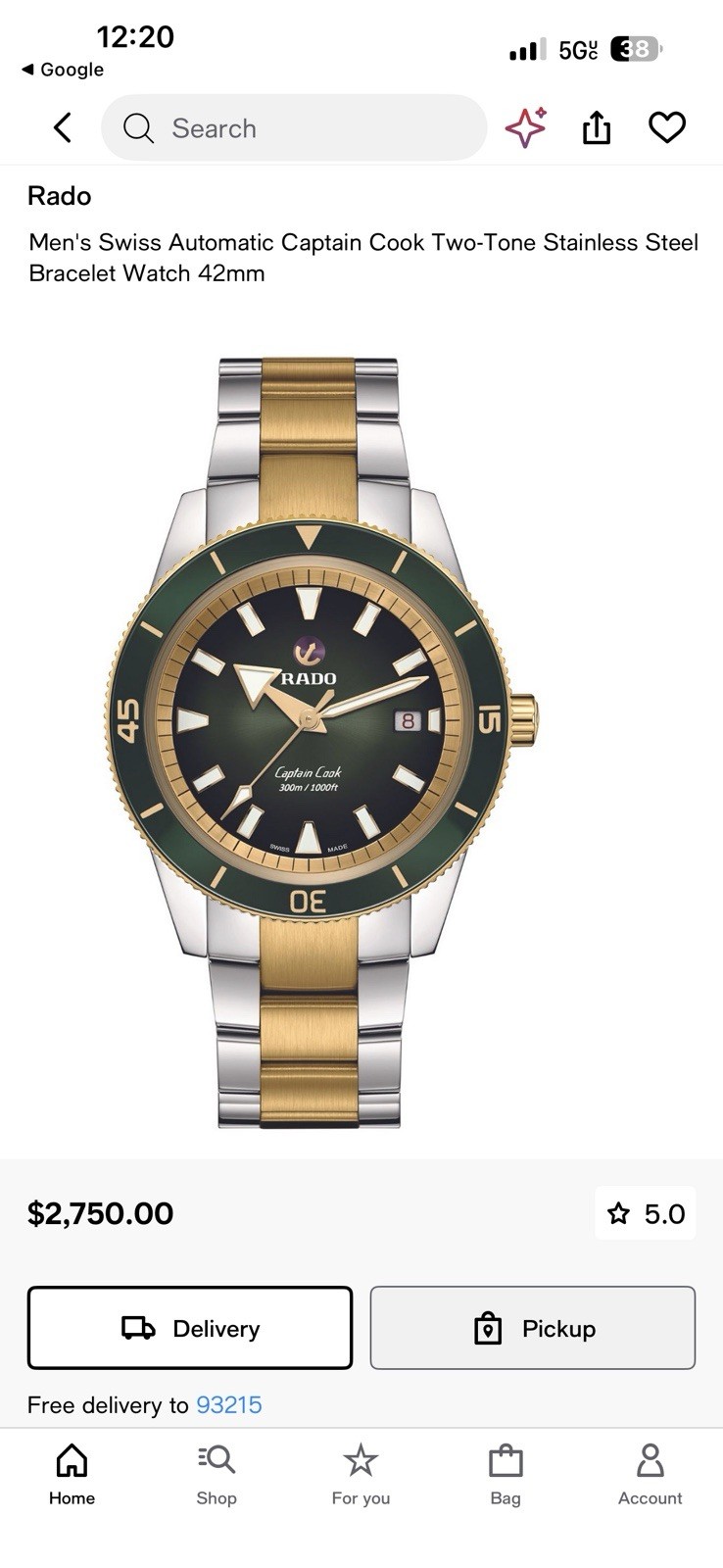 Rado Captain Cook 42mm Automatic Diver Two-Tone Bracelet Green Dial Date