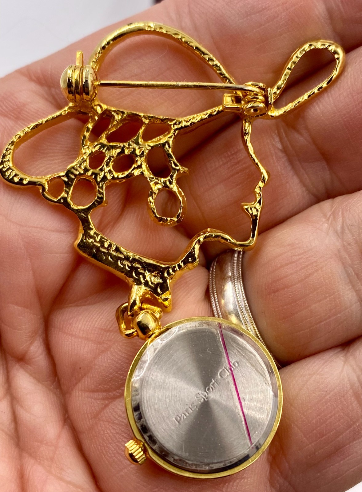 Paris Sport Club Pendant / Watch – Ladies Head with Hanging Watch – Unused