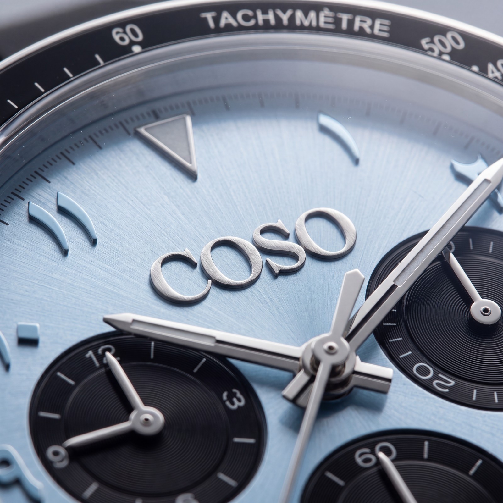 COSO Torvex Chronograph Mens Watch Steel Ice Blue Dial Arabic Numerals Rubber