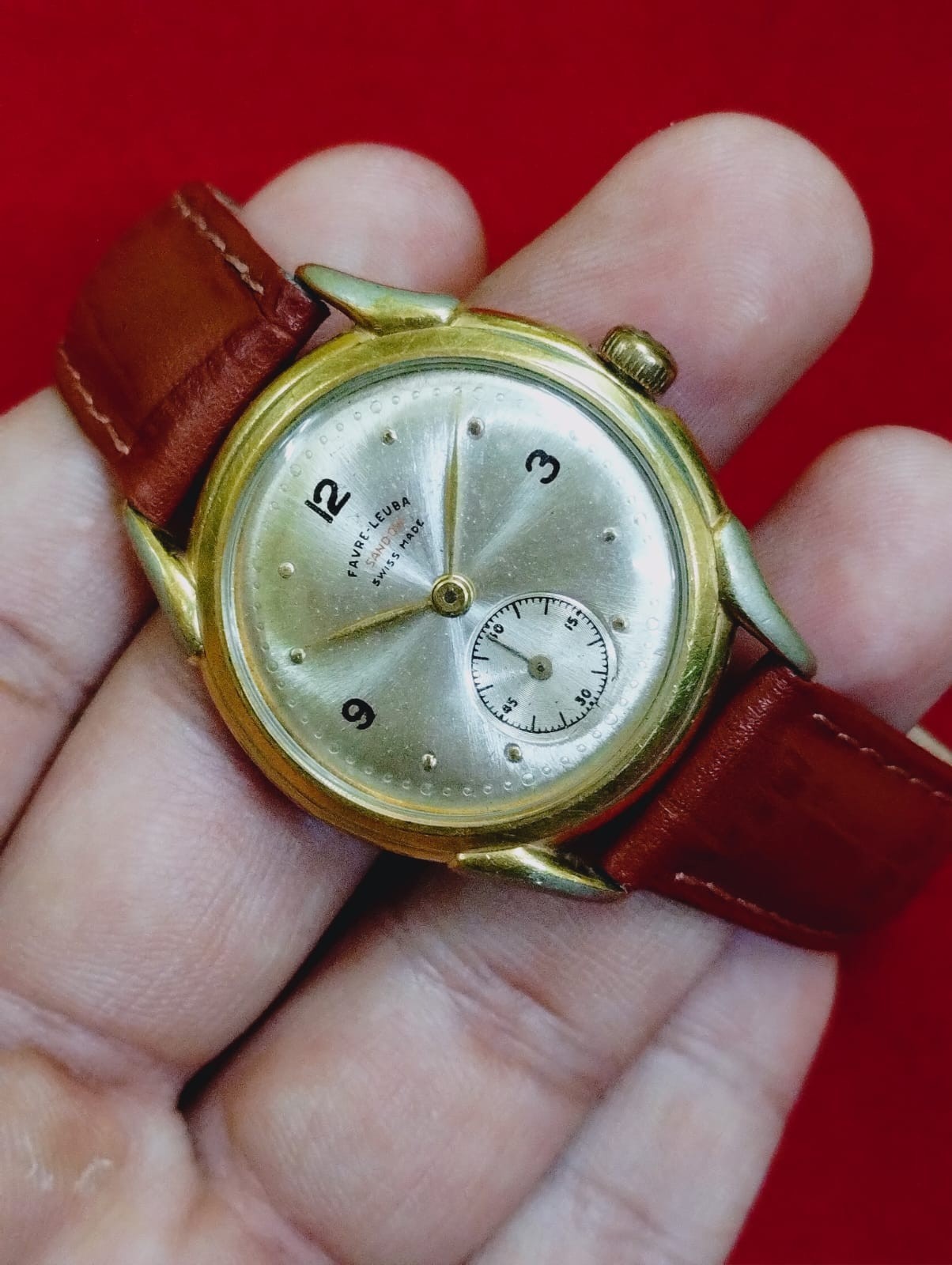 Vintage Favre leuba sandow original rare golden swiss working wrist watch 052