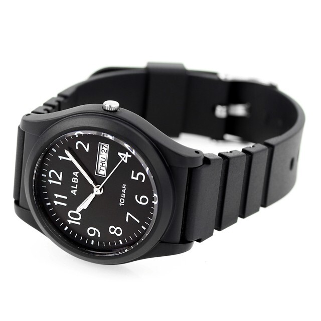 SEIKO ALBA Black DayDate Watch AQPJ411 Quartz Luminous Hands Urethane band New