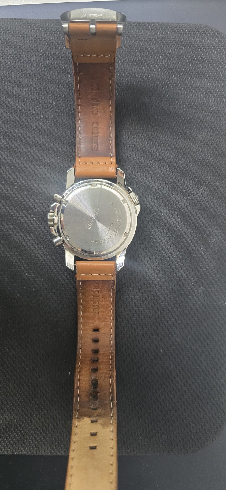 Seiko Solar Chronograph Date 42mm Black Dial Brown Leather Strap 100m