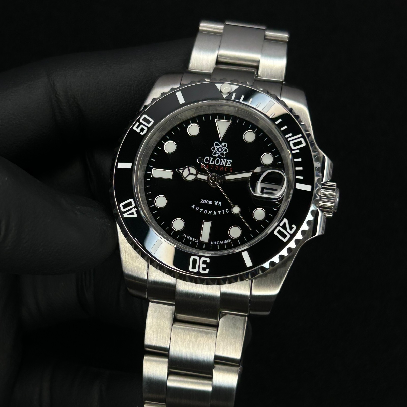 CLONE 40mm black submarine dive watch style NH35 automatic movement substyle