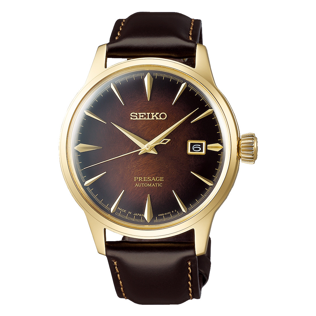 SEIKO PRESAGE SRPD36J1 Automatic Watch 4R35 Cocktail Brown Burgundy Leather Gold
