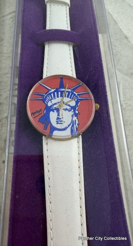 Authentic Vintage Peter Max Liberty Head Watch Pop Art Leather Band w Papers