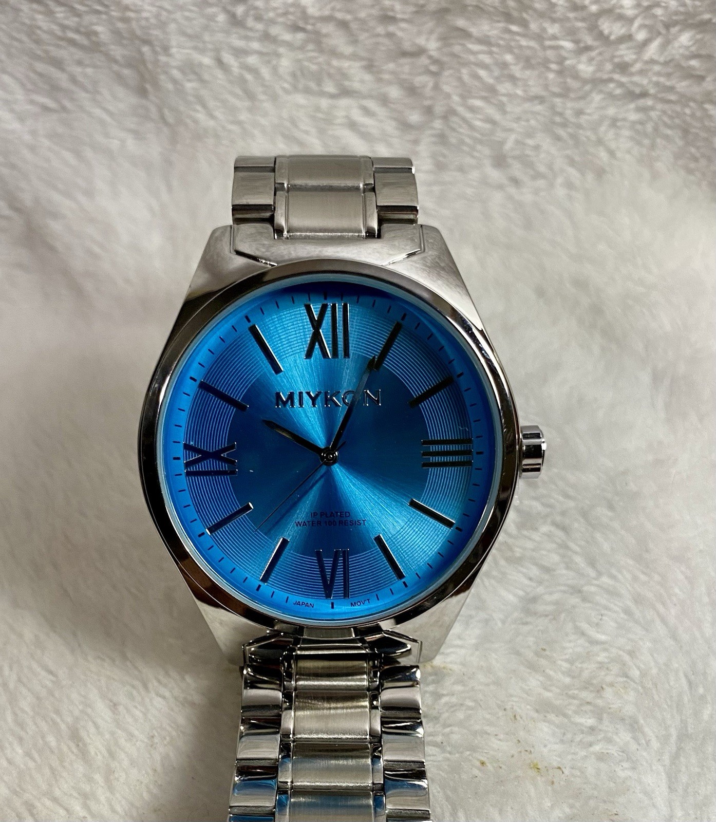 Men’s Miykon Silver-Tone Quartz Watch with Turquoise Blue Sunray Dial, New