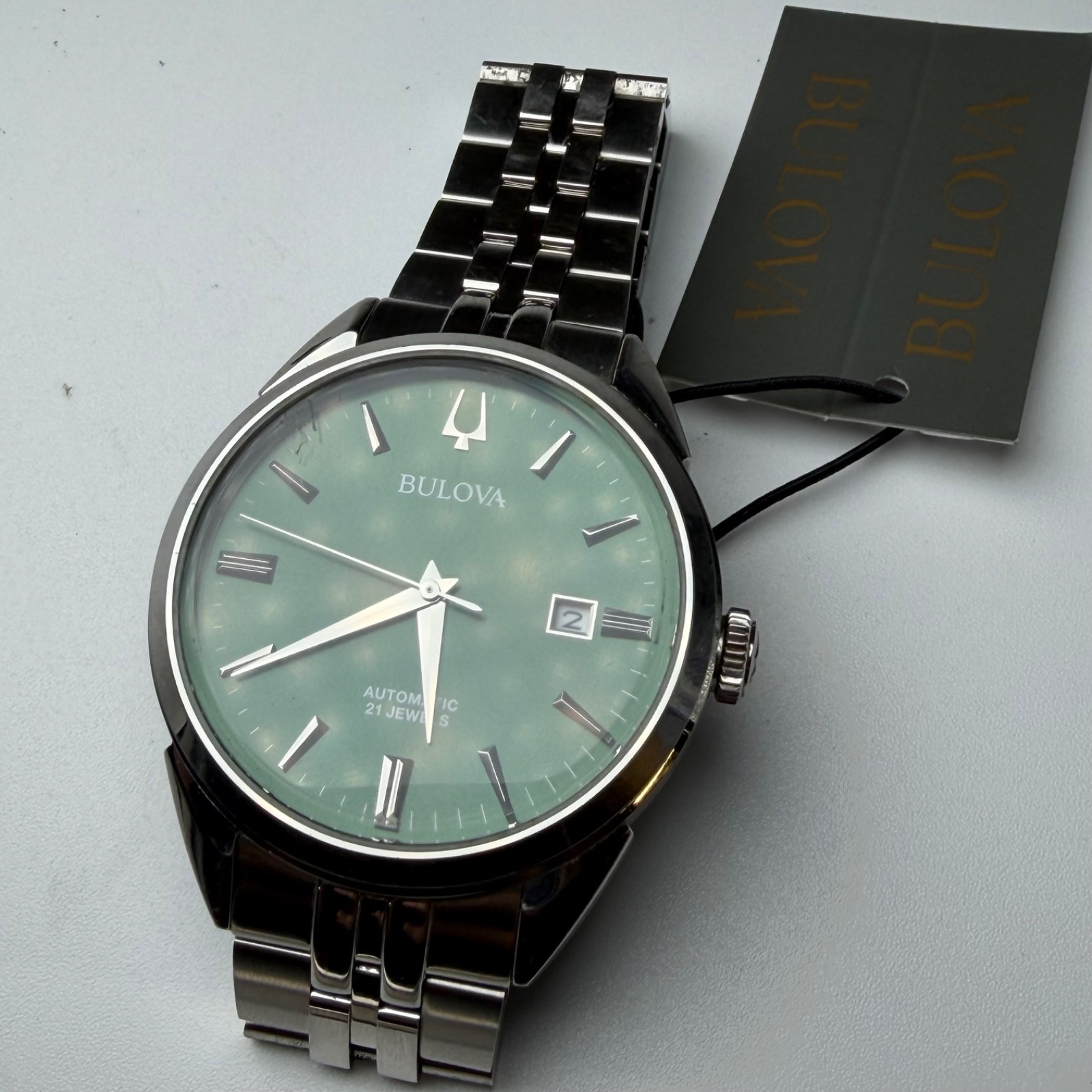 Bulova Sutton Automatic Emerald Green Sunburst Stainless 41mm Mens Watch 96B424