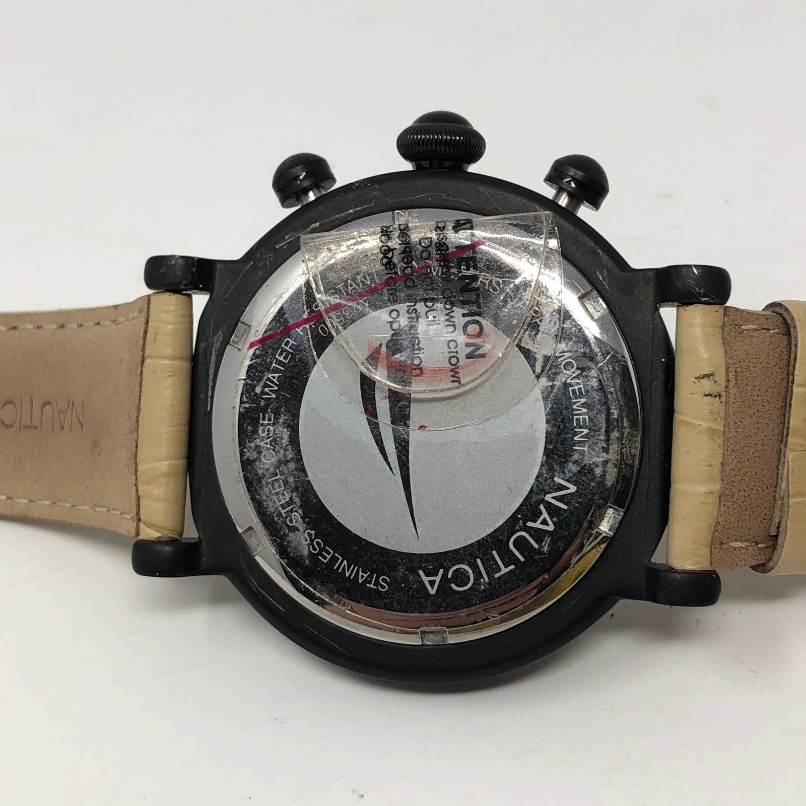 Nautica PVD Mens Chronograph Watch A23500 100m Screw Down Crown NEW BATTERY RUNS