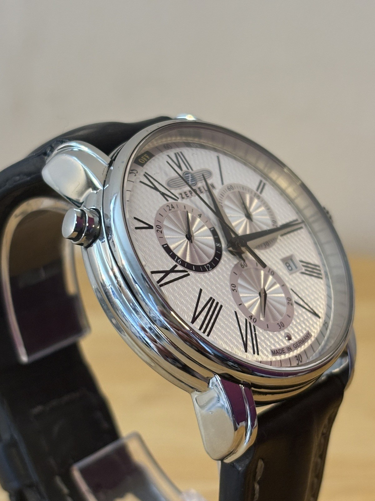 Zeppelin LZ127 Chronograph Alarm Watch White Dial – Polished Made In Germany