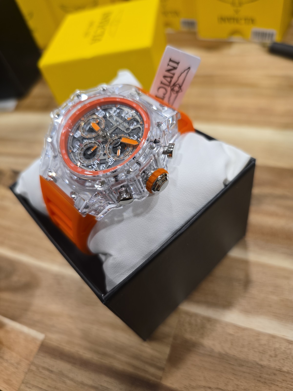 Invicta Racing Vaulthan Men’s Watch 69679 44mm Clear/Orange Band New!!