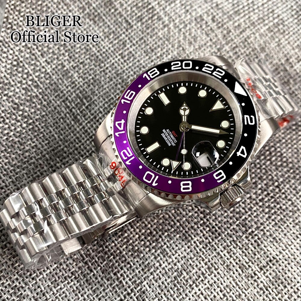 40mm NH34A 200M Waterproof Sapphire Glass NH34 GMT Automatic Diver Watch Purple