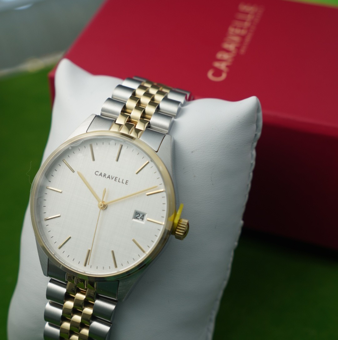 CARAVELLE By BULOVA classic white dial two tone – gold/silver – quartz watch