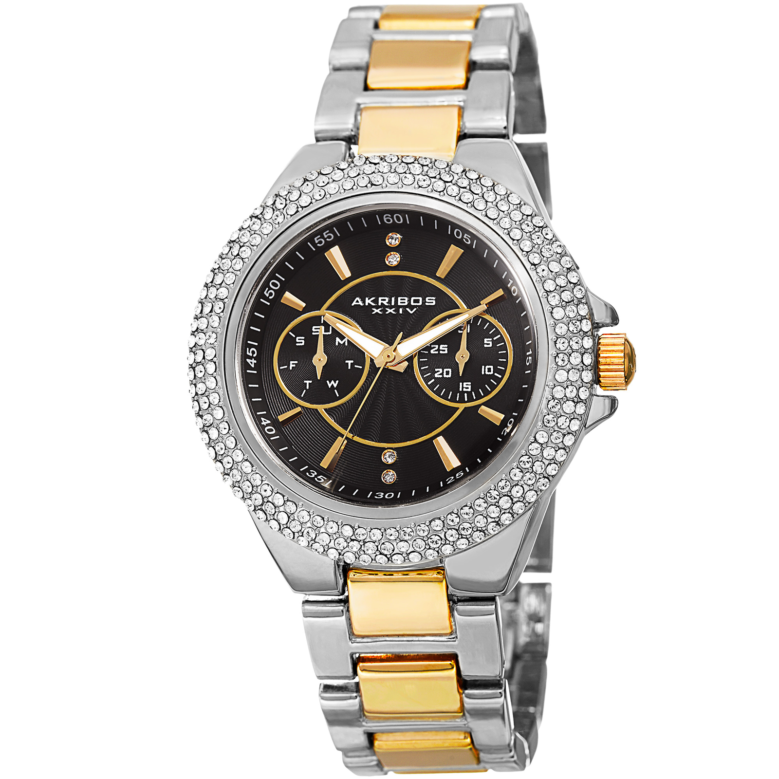 Women’s Akribos XXIV AK789TTGB Crystal Bezel Date Swiss Quartz Bracelet Watch