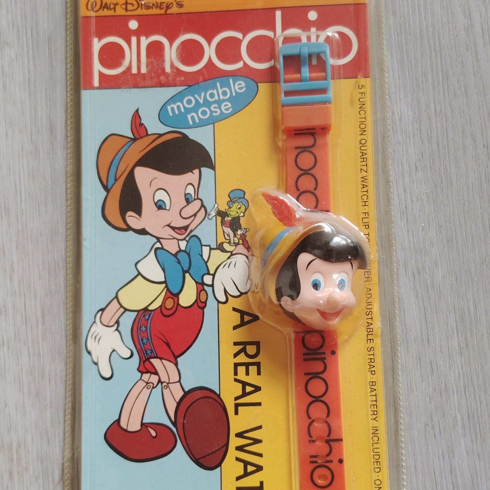 Disney Pinocchio Movable Nose Kids Quartz Wristwatch Red/Blue Strap Analog