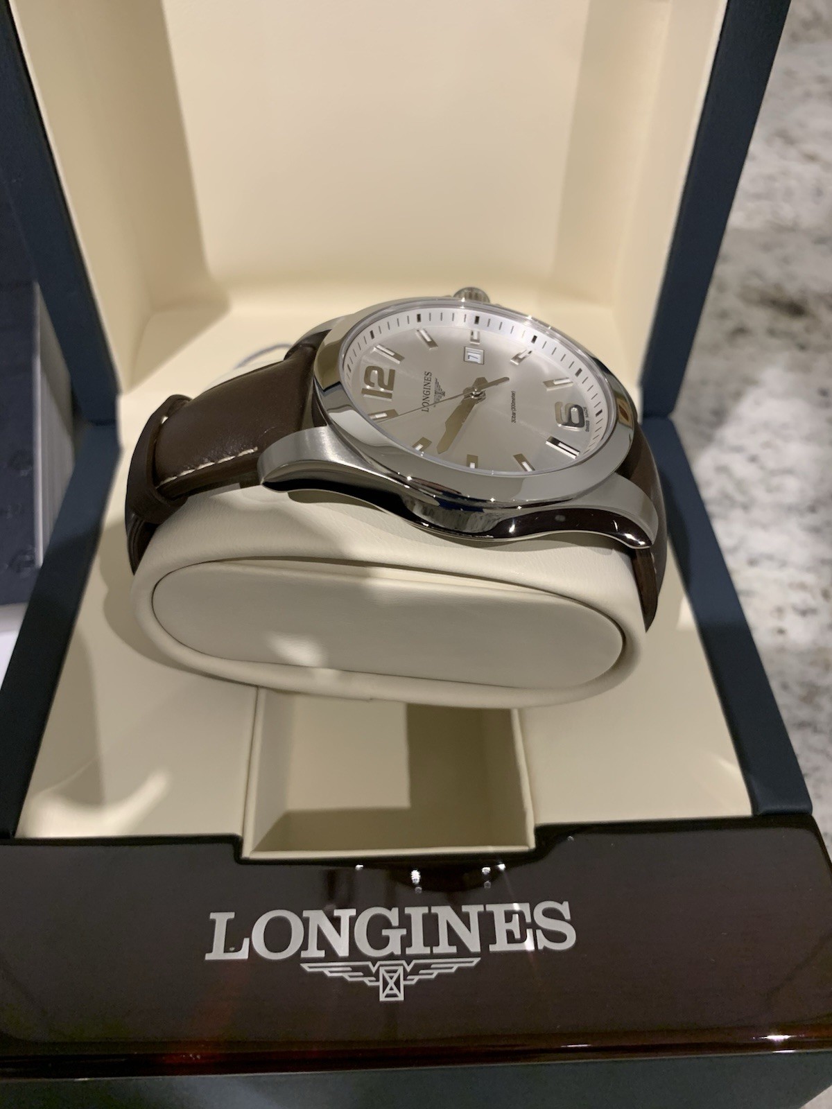 Longines Conquest Quartz Silver Dial 41mm Brown Leather Men’s Watch L37594765