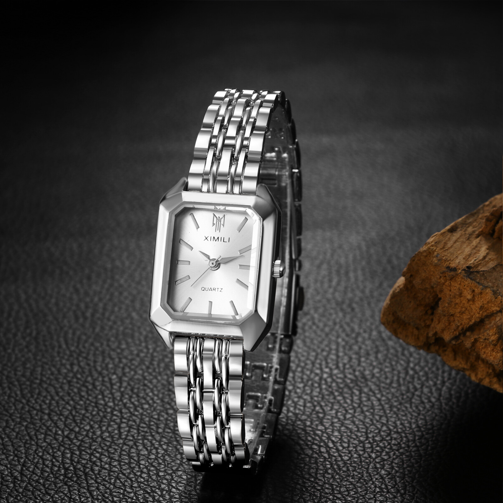 Women Stainless Steel Simple Square Dial Adjustable Band Quartz Dress WristWatch